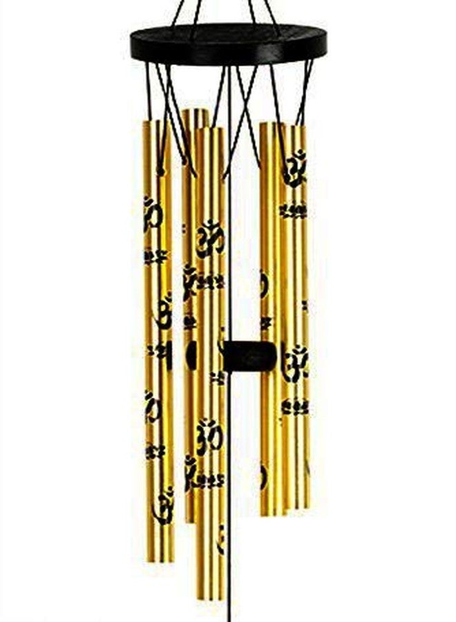 CrazyCrafts أجراس رياح معدنية من كريزي كرافتس، مزودة بخمسة أنابيب ذهبية وطبعات أوم، لتزيين المنزل والشرفة والحديقة، تبعث على الطاقة الإيجابية، ديكور منزلي، أنابيب نحاسية طويلة معلقة، هدية للأحباب (حجم كبير جدًا) 72 سم / 29 بوصة - Image 3